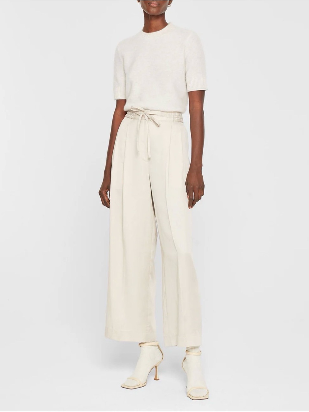 Club Monaco Anreannah Wide-Leg Capri Trousers in Cream/White Size 12